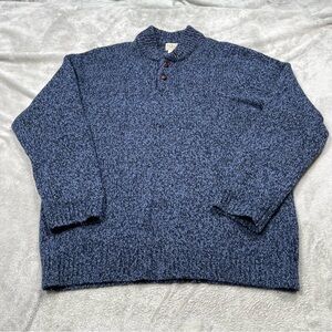 LL Bean 100% Lambswool Ragg Henley Sweater Mens XLT Blue Fisherman